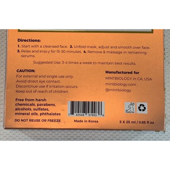 MintBiology Rejuvenating Mask Plump & Lift Astaxanthin 5 Serum Infused Masks NEW - Picture 5 of 9